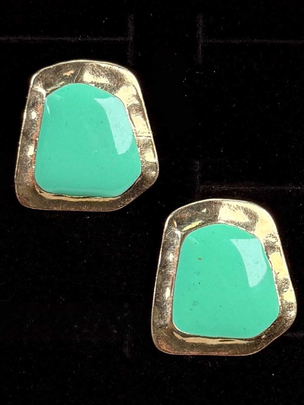 Vintage, goldtone and green clip on earrings